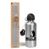Easter Set, metallic silver aluminum water bottle (500ml) & aromatic flat Easter candle (30cm) (GRAY)