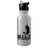 Water bottle Silver with straw, stainless steel 600ml