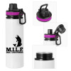 Metallic water bottle with safety lid, 850ml aluminum
