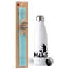 Easter Set, metallic stainless steel water bottle (750ml) & aromatic flat Easter candle (30cm) (TURQUOISE)