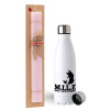 Easter Set, metallic stainless steel water bottle (750ml) & scented flat Easter candle (30cm) (PINK)