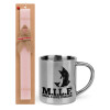 Easter Set, metallic thermal cup (300ml) & aromatic flat Easter candle (30cm) (PINK)