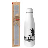 Easter Set, metallic stainless thermos bottle (500ml) & scented flat Easter candle (30cm) (GRAY)