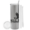 Tumbler stainless steel Silver 600ml, with metal straw & cleaning brush