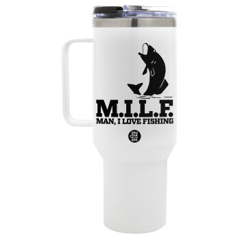 M.I.L.F. Mam i love fishing, Mega Stainless steel Tumbler with lid, double wall 1,2L