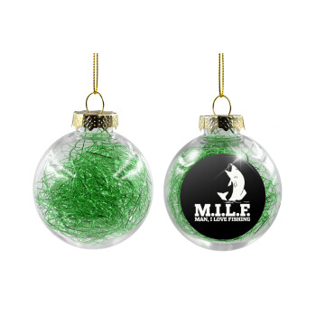 M.I.L.F. Mam i love fishing, Χριστουγεννιάτικη μπάλα δένδρου διάφανη με πράσινο γέμισμα 8cm