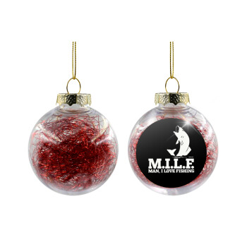 M.I.L.F. Mam i love fishing, Χριστουγεννιάτικη μπάλα δένδρου διάφανη με κόκκινο γέμισμα 8cm