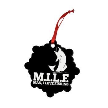 M.I.L.F. Mam i love fishing, Στολίδι Χριστουγεννιάτικο στολίδι snowflake ξύλινο 7.5cm