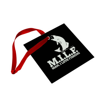 M.I.L.F. Mam i love fishing, Στολίδι Χριστουγεννιάτικο στολίδι γυάλινο τετράγωνο 9x9cm