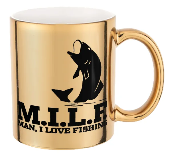 M.I.L.F. Mam i love fishing — Mug ceramic, gold mirror, 330ml