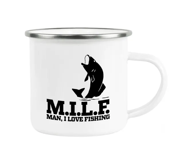 M.I.L.F. Mam i love fishing — Metallic enamel cup white 360ml