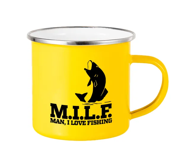 M.I.L.F. Mam i love fishing — Yellow Enamel Metallic Cup 360ml