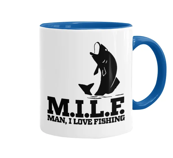 M.I.L.F. Mam i love fishing — Κούπα χρωματιστή μπλε, κεραμική, 330ml