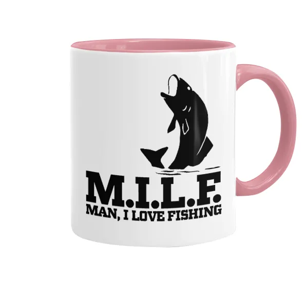M.I.L.F. Mam i love fishing — Mug colored pink, ceramic, 330ml