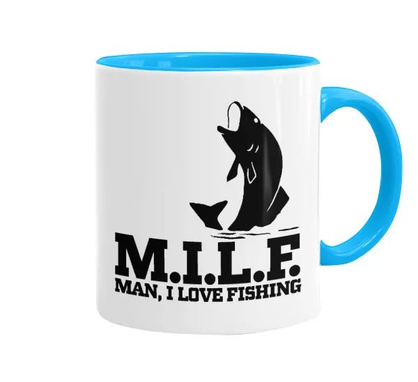M.I.L.F. Mam i love fishing — Κούπα χρωματιστή γαλάζια, κεραμική, 330ml