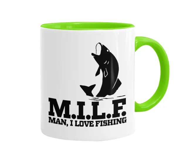 M.I.L.F. Mam i love fishing — Κούπα χρωματιστή βεραμάν, κεραμική, 330ml