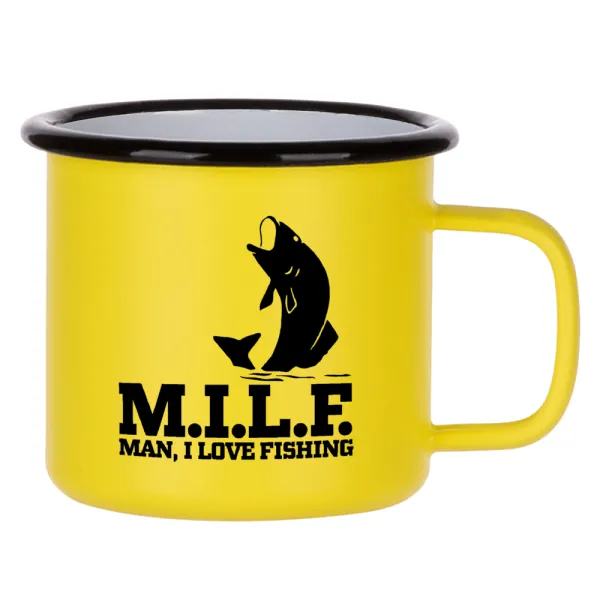 M.I.L.F. Mam i love fishing — Κούπα Μεταλλική εμαγιέ ΜΑΤ Κίτρινη 360ml