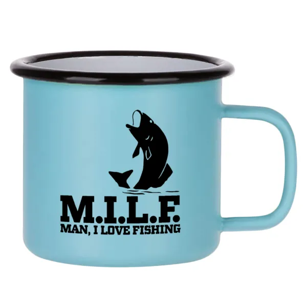 M.I.L.F. Mam i love fishing — Κούπα Μεταλλική εμαγιέ ΜΑΤ σιέλ 360ml