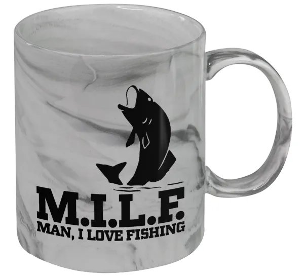 M.I.L.F. Mam i love fishing — Mug ceramic marble style, 330ml