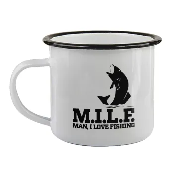 M.I.L.F. Mam i love fishing, Κούπα εμαγιέ με μαύρο χείλος 360ml