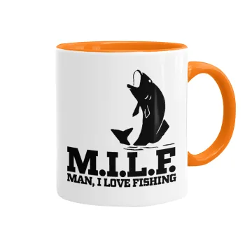 M.I.L.F. Mam i love fishing, Κούπα χρωματιστή πορτοκαλί, κεραμική, 330ml