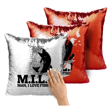 M.I.L.F. Mam i love fishing, Μαξιλάρι καναπέ Μαγικό Κόκκινο με πούλιες 40x40cm περιέχεται το γέμισμα