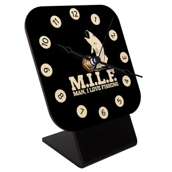 M.I.L.F. Mam i love fishing, Επιτραπέζιο ρολόι σε φυσικό ξύλο (10cm)