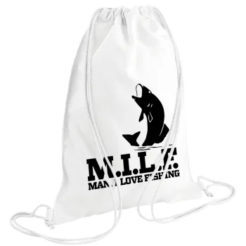M.I.L.F. Mam i love fishing, Backpack pouch GYMBAG white (28x40cm)