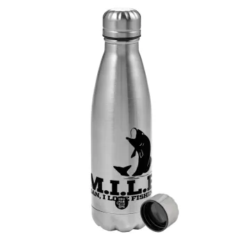 M.I.L.F. Mam i love fishing, Metallic water bottle, stainless steel, 750ml