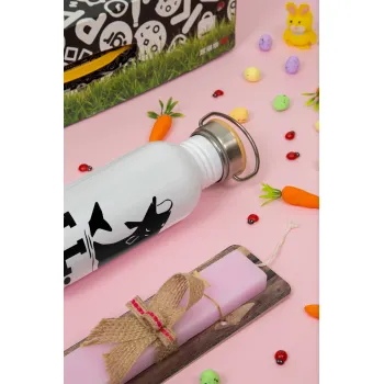 M.I.L.F. Mam i love fishing, Easter Set, SS Metallic water bottle (620ml, stainless steel) & scented flat Easter candle (30cm) (PINK)
