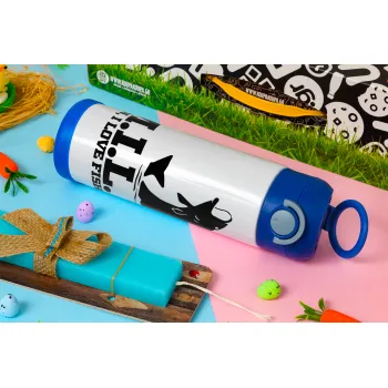 M.I.L.F. Mam i love fishing, Easter candle, Childrens hot water bottle, stainless steel, with safety straw, BLUE (500ml)