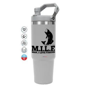 M.I.L.F. Mam i love fishing, ΓΚΡΙ χρώματος Θερμός Ανοξείδωτο 890ml (30oz) με χερούλι