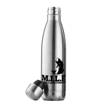 M.I.L.F. Mam i love fishing, Μεταλλικό παγούρι θερμός Inox (Stainless steel), διπλού τοιχώματος, 500ml