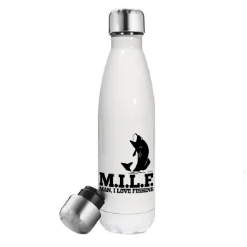 M.I.L.F. Mam i love fishing, Metal mug thermos White (Stainless steel), double wall, 500ml