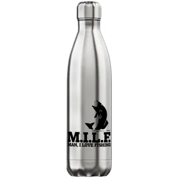 M.I.L.F. Mam i love fishing, Μεταλλικό παγούρι θερμός Inox (Stainless steel), διπλού τοιχώματος, 750ml