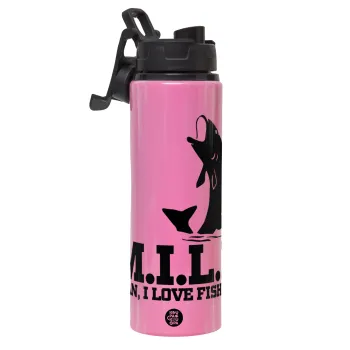 M.I.L.F. Mam i love fishing, Μεταλλικό παγούρι νερού με καπάκι ασφαλείας, αλουμινίου 850ml