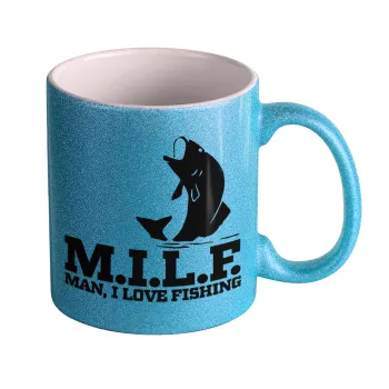 M.I.L.F. Mam i love fishing, Κούπα Σιέλ Glitter που γυαλίζει, κεραμική, 330ml