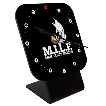 M.I.L.F. Mam i love fishing, Quartz Wooden table clock with hands (10cm)