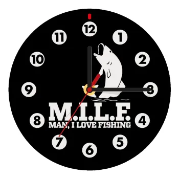 M.I.L.F. Mam i love fishing, Ρολόι τοίχου ξύλινο (20cm)