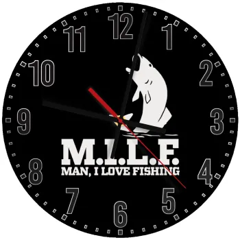 M.I.L.F. Mam i love fishing, Ρολόι τοίχου ξύλινο (30cm)