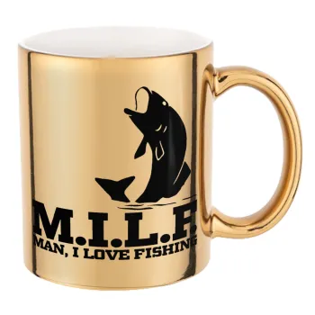 M.I.L.F. Mam i love fishing, Mug ceramic, gold mirror, 330ml