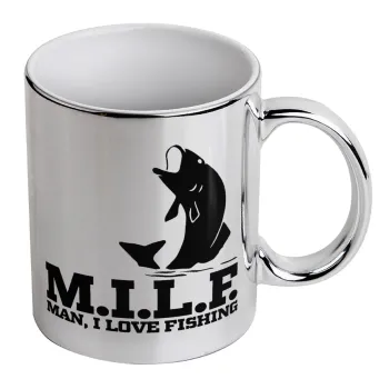M.I.L.F. Mam i love fishing, Κούπα κεραμική, ασημένια καθρέπτης, 330ml