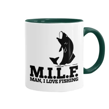M.I.L.F. Mam i love fishing, Mug colored green, ceramic, 330ml