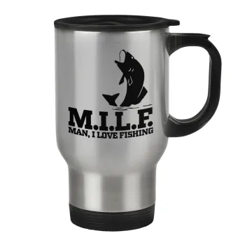 M.I.L.F. Mam i love fishing, Κούπα ταξιδιού ανοξείδωτη με καπάκι, διπλού τοιχώματος (θερμό) 450ml