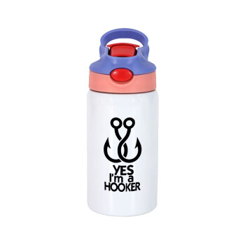 Yes i am Hooker, Children's hot water bottle, stainless steel, with safety straw, pink/purple (350ml)