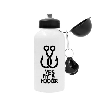 Yes i am Hooker, Metal water bottle, White, aluminum 500ml