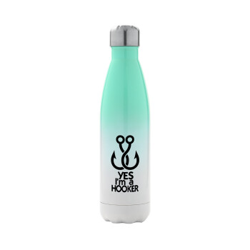 Yes i am Hooker, Metal mug thermos Green/White (Stainless steel), double wall, 500ml