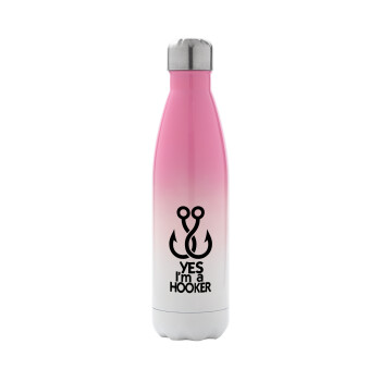 Yes i am Hooker, Metal mug thermos Pink/White (Stainless steel), double wall, 500ml