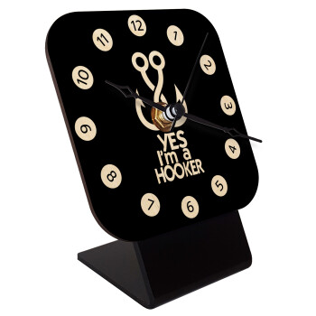 Yes i am Hooker, Quartz Table clock in natural wood (10cm)