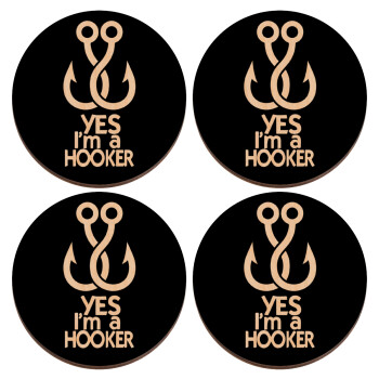 Yes i am Hooker, ΣΕΤ x4 Σουβέρ ξύλινα στρογγυλά plywood (9cm)